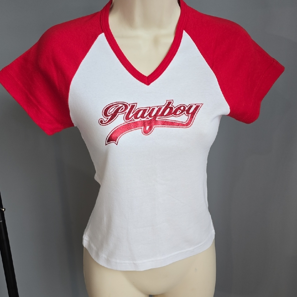 PLAYBOY Red and White Short Sleeve Tee M/L